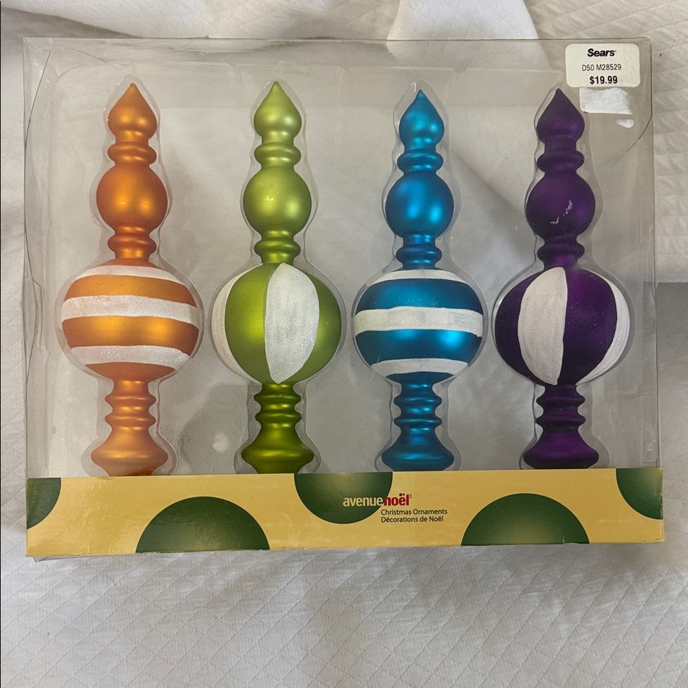 Vintage Avenue Noel Glass Finial Christmas Ornaments - Set of 4 - Sears Retro